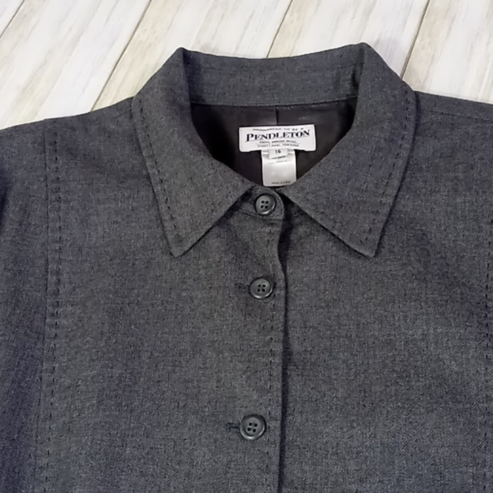 Pendleton Virgin Wool Gray Button Up Jacket/Blaze… - image 6